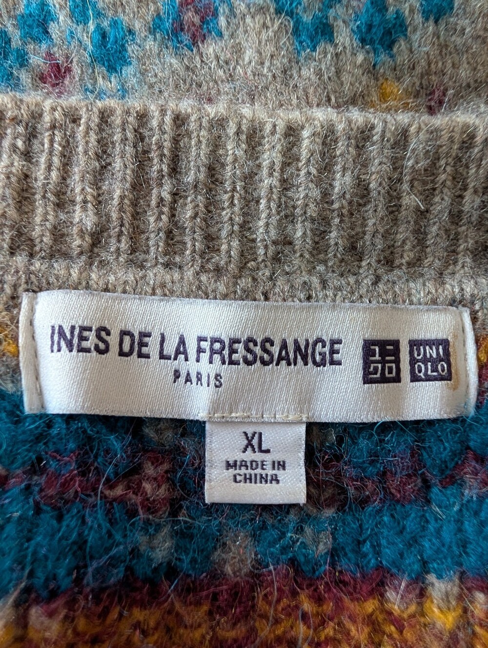 Uniqlo Ines de la Fressange Fair Isle Cardigan Sweater Wool Alpaca XL Multi - Picture 8 of 13